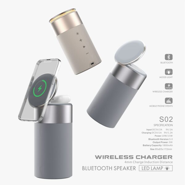 3 In 1 Multi-Function Wireless Charger Portable Bluetooth Speaker With Touch Lamp - Image 9